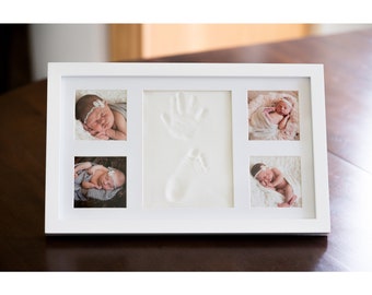 DELUXE Baby Footprint Picture Frame, Newborn Keepsake Kit | Baby Shower Gift, Infant Hand Foot Print, Farmhouse Nursery Decor (White)