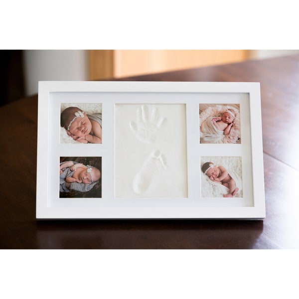 DELUXE Baby Footprint Picture Frame, Newborn Keepsake Kit | Baby Shower Gift, Infant Hand Foot Print, Farmhouse Nursery Decor (White)