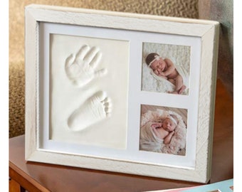 Baby Handprint & Footprint Picture Frame, Newborn Keepsake Kit for Baby Shower Gift, Infant Hand Foot Print, Rustic Farmhouse Nursery Decor