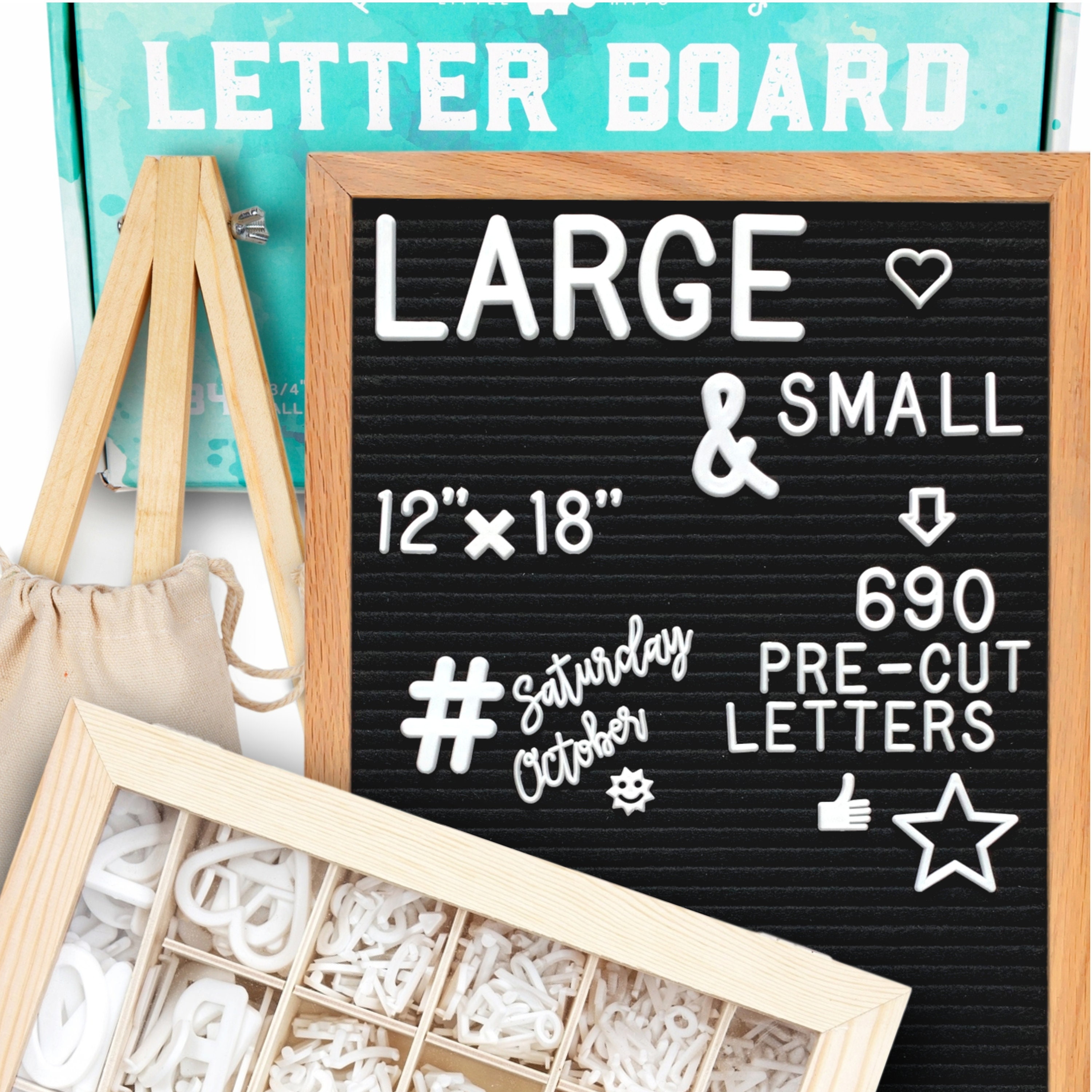 Word Message Board Changeable Letter Sign Gray Felt Letter Board 10x10 inches 510 Letters and Storage Bag Included Solid Oak Frame 