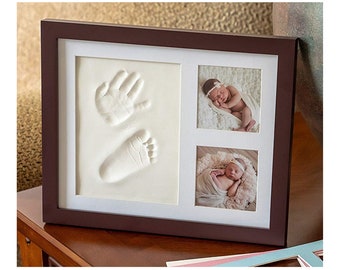 Baby Footprint Picture Frame, Newborn Keepsake Kit for Baby Shower Gift, Infant Clay Hand / Foot Print, Boy Girl Nursery Decor (Espresso)