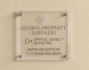 Custom Acrylic Office Sign, Business Wayfinding Door Plaque, Reception Lobby Nameplate