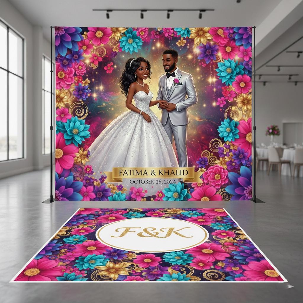 Prom Night Backdrop and Floor Decal, Floral Theme , Wedding Matchin...