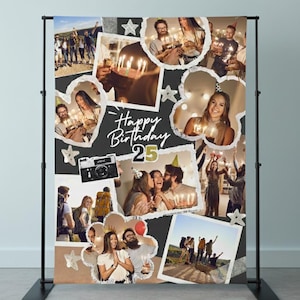 Personalized Birthday Backdrop Banner, Multi-Photo Design