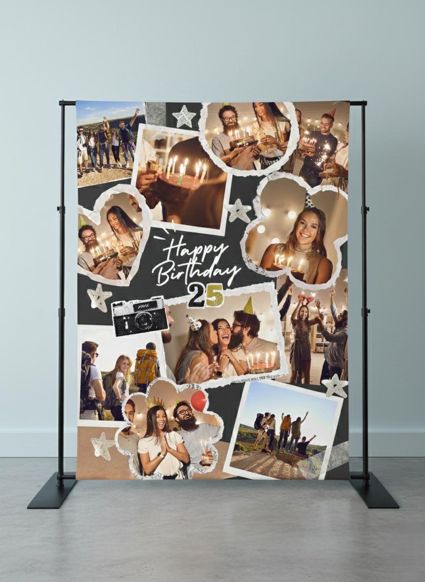 Personalized Birthday Backdrop Banner, Multi-Photo Design