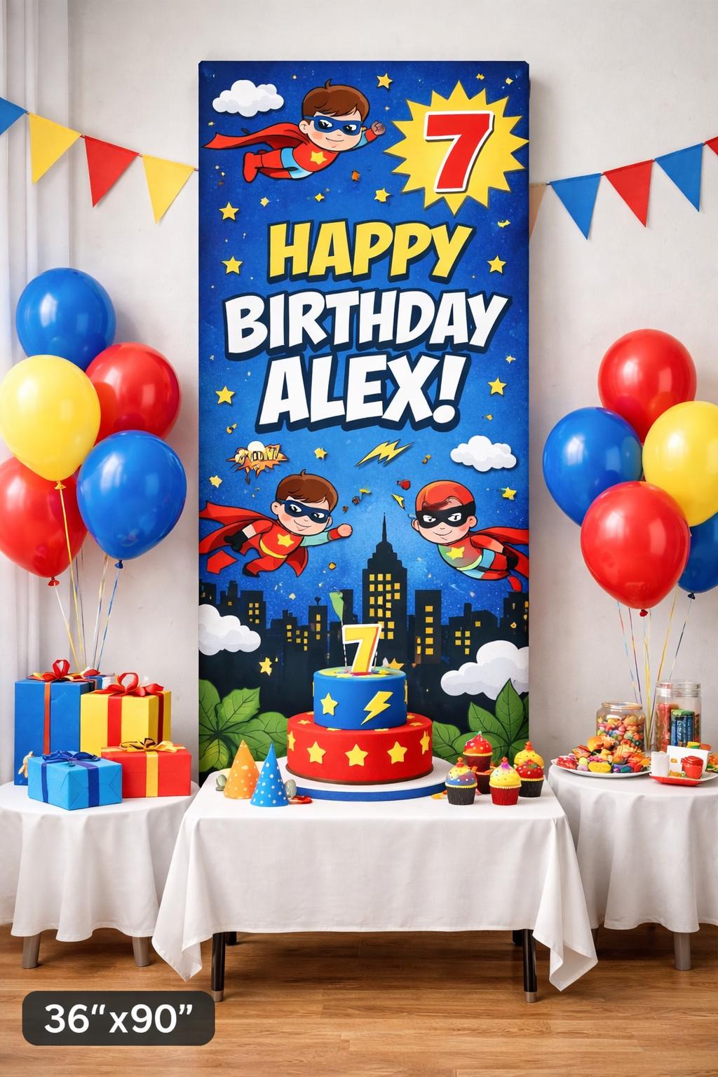 Custom Superhero Birthday Banner Stand | Personalized Backdrop