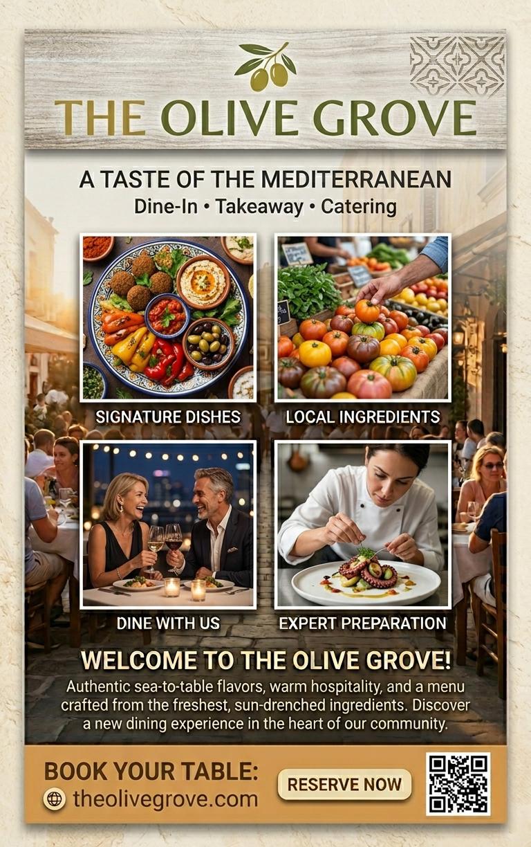 Mediterranean Restaurant Flyer | Dine-In, Takeaway, Catering Menu D...