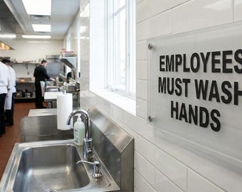 Custom Acrylic Employees Must Wash Hands Sign – Restaurant, Salon, Cafe