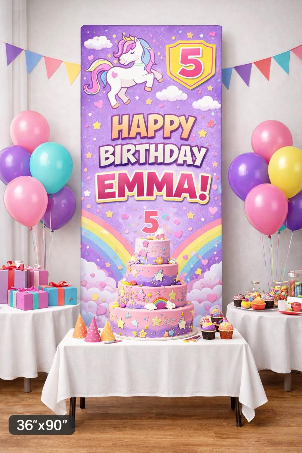 Personalized Girls Birthday Backdrop | Tension Fabric Banner Stand ...