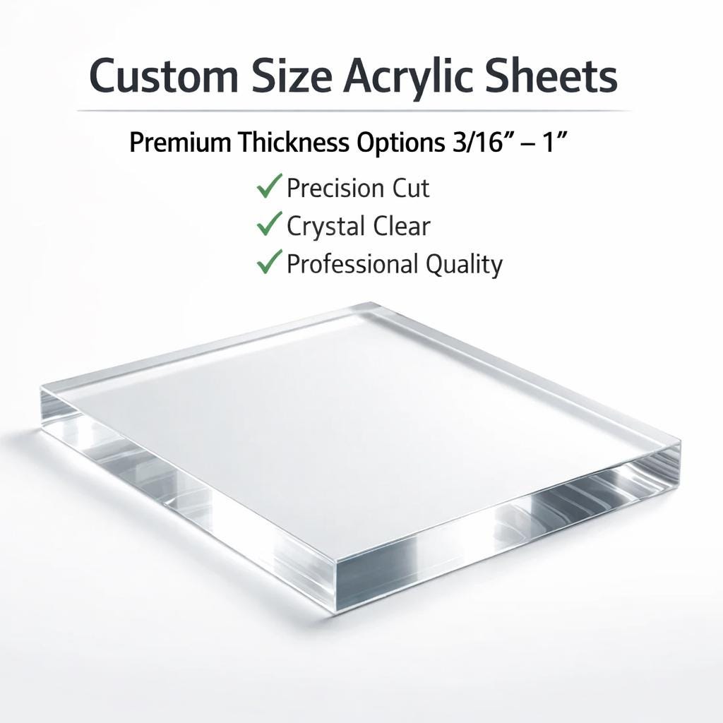 Custom Cut Clear Acrylic Sheets, Heavy Duty Thickness Options (3/16...