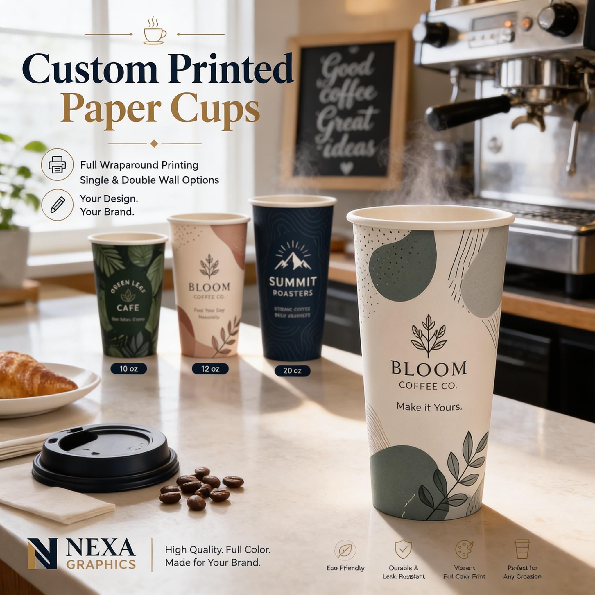 Custom Printed Paper Cups, Full Wraparound Logo Branding, Business ...