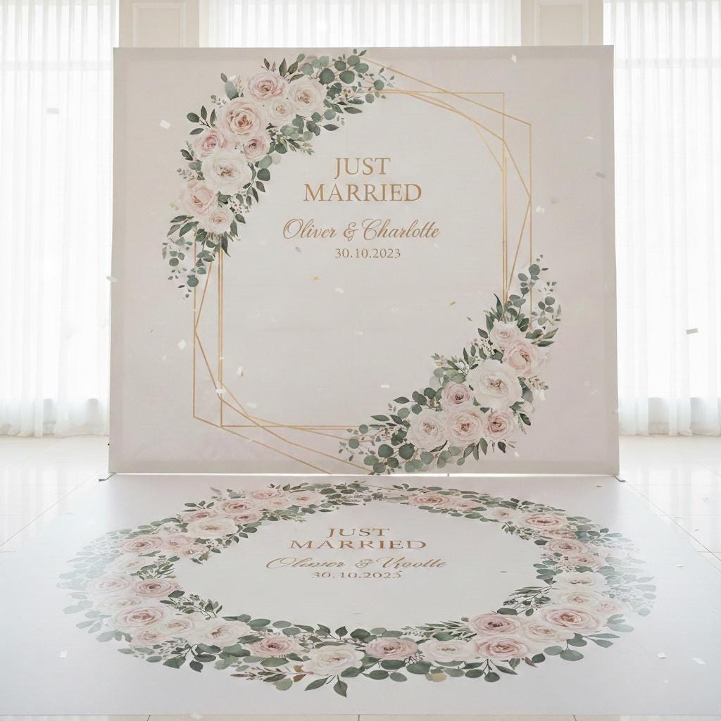 Wedding Backdrop and Floor Decal , Floral, Personalized, Multiple S...