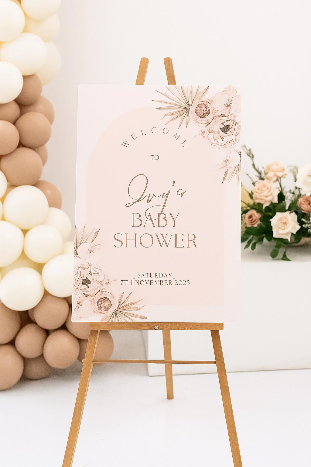 Baby Shower PVC Welcome Sign, Blue Floral Personalized