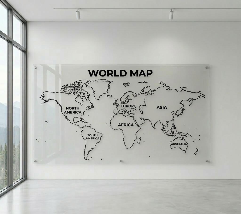 Clear Acrylic World Map Wall Art, Modern Transparent Map Decor