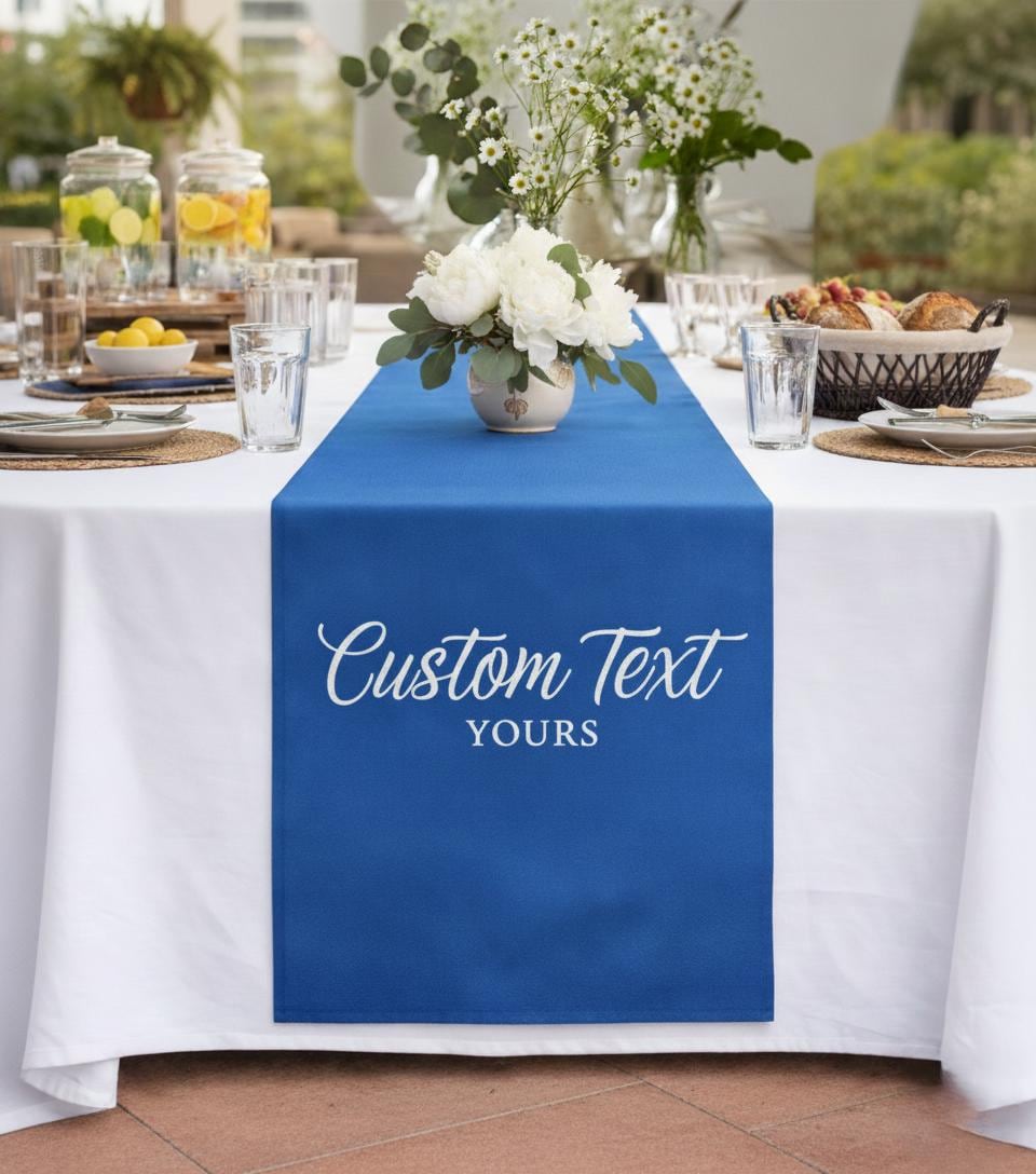 Custom Logo Table Runner, Full Color Printed Text Runner
