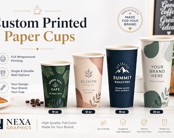 Branded Paper Coffee Cups, Full Color Wraparound (10oz-20oz Sizes)