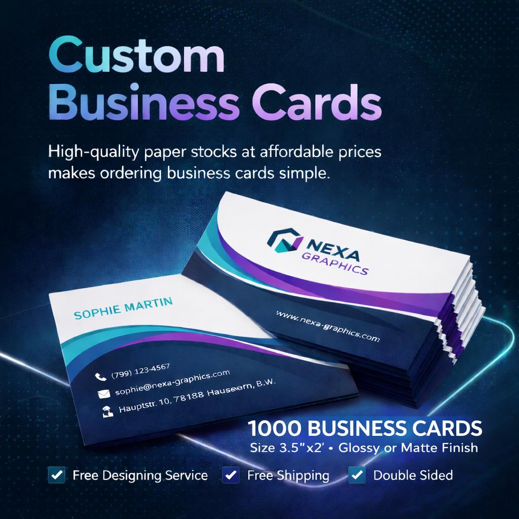1000 Custom Business Cards | Free Design, Glossy or Matte Finish