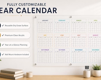 Yearly Dry Erase Acrylic Calendar , Large Wall Planner At-A-Glance
