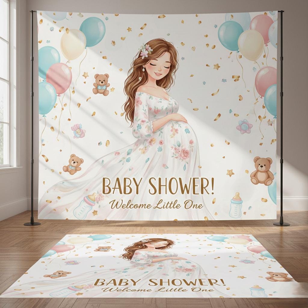 Custom Event Backdrop and Floor Decal , Matching Party Decor Set