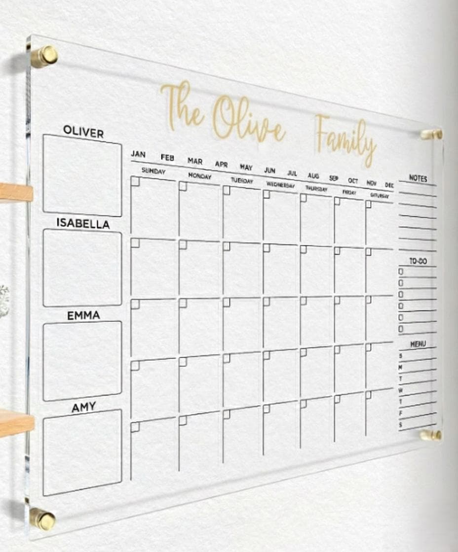 Personalized Acrylic Family Wall Calendar, Dry Erase Planner Monthl...