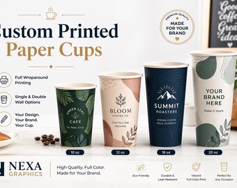 Custom Printed Paper Cups, Full Color Wraparound Logo Branding