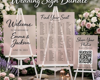 Wedding Sign Bundle, Welcome, Seating Chart, QR Code Reception Acrylic Signs