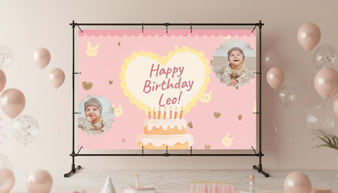 Children's Birthday Backdrop, Pink Party Banner