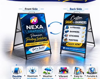 Metal Sidewalk Advertising Sign: Custom Double-Sided Prints (Outdoor Use)