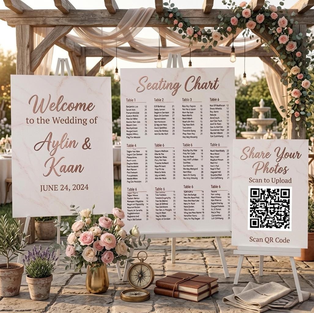 Wedding Sign Bundle: Welcome, Seating Chart & QR Code Signs