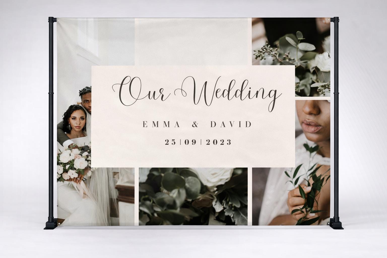 Custom Wedding Photo Collage Backdrop – Personalized Reception Banner