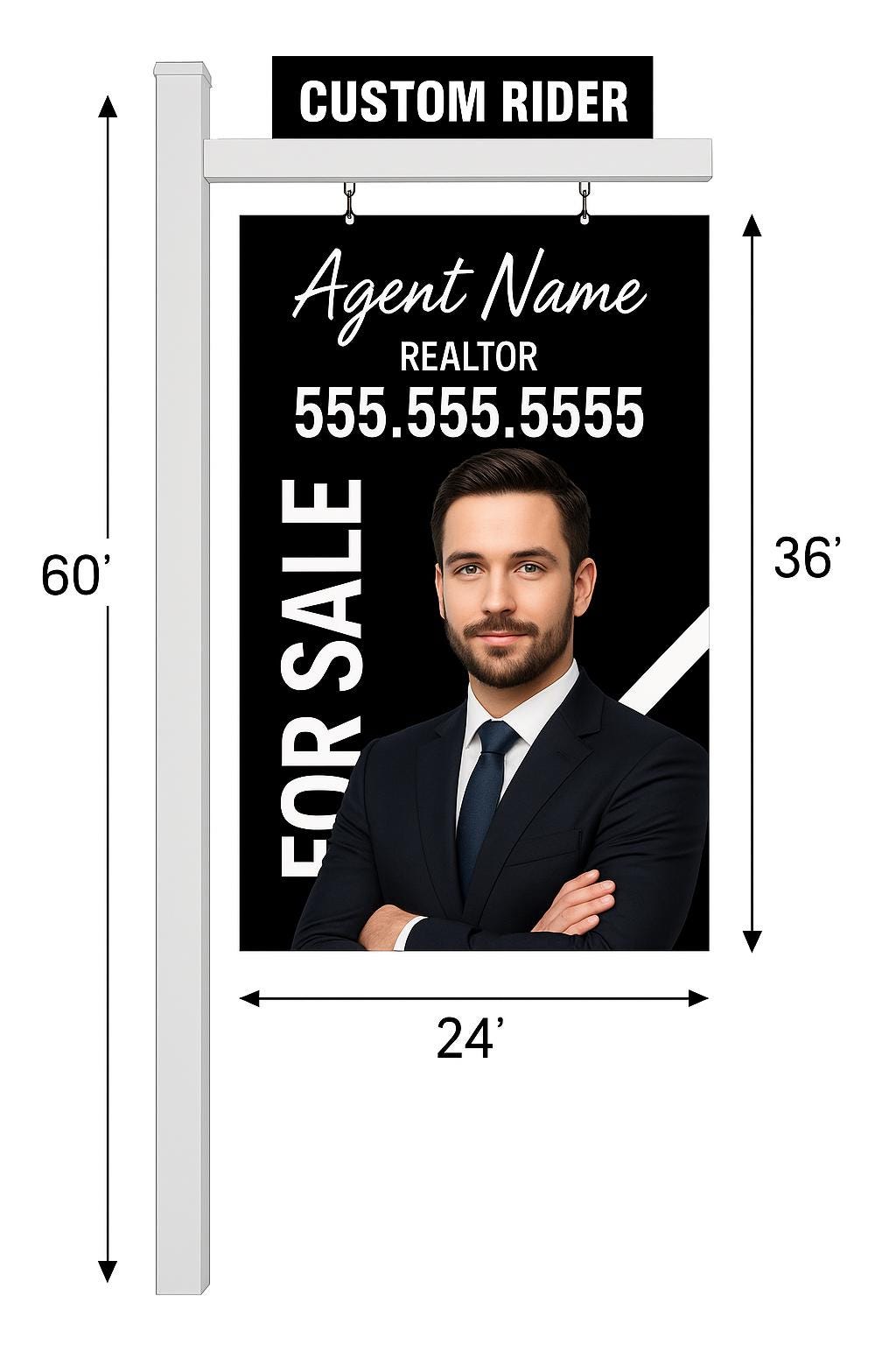 Custom Real Estate ACM Metal Sign + PVC Post + Custom Rider UV Prin...