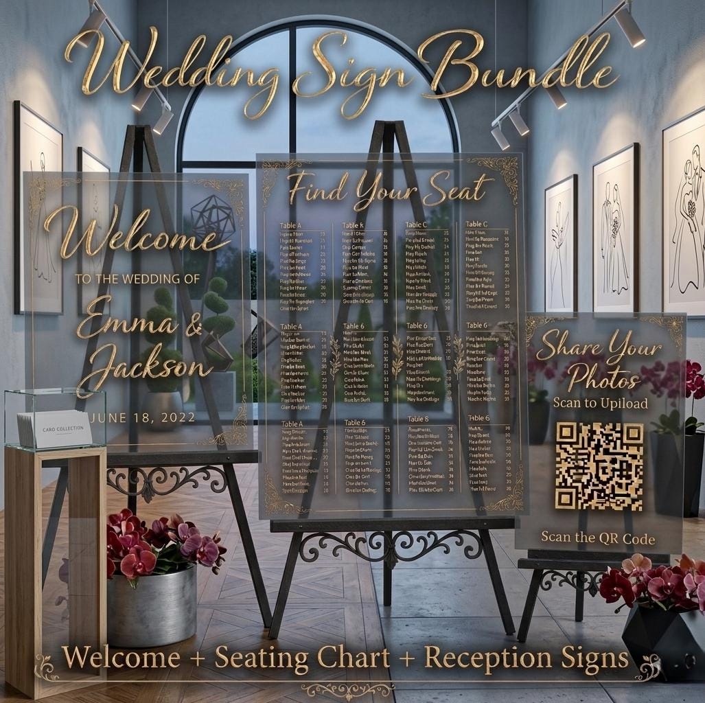 Acrylic Wedding Sign Bundle , Welcome, Seating Chart & QR Code
