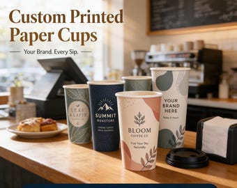 Custom Printed Paper Cups: Full Color Logo Branded Drinkware (10-20 oz)