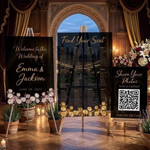Wedding Sign Bundle, Acrylic Welcome, Seating Chart, QR Code Signs