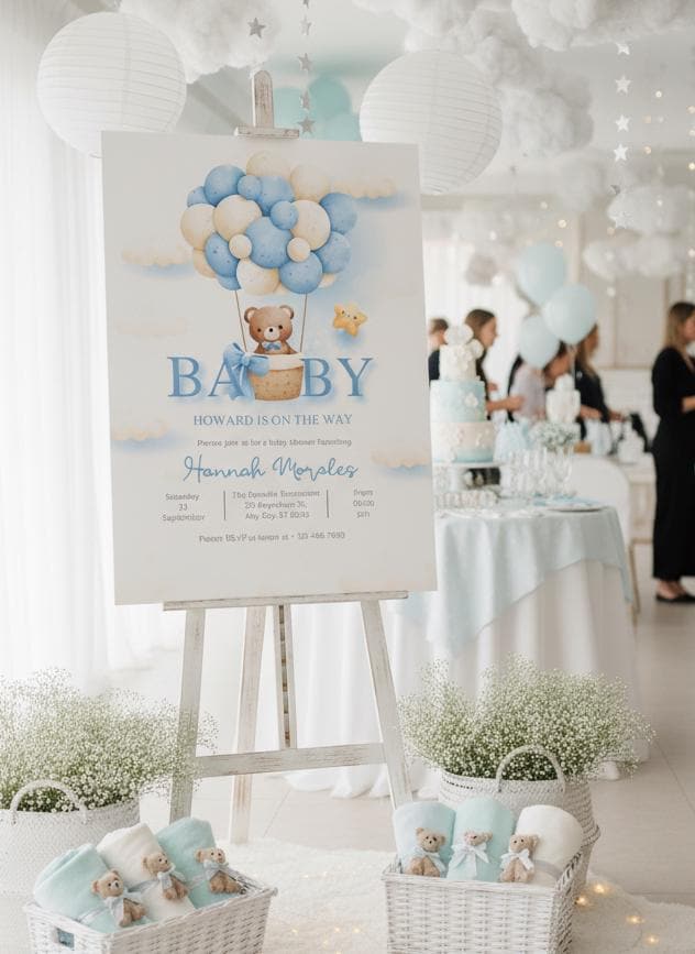 PVC Boy Baby Shower Sign: Editable Blue Welcome Banner