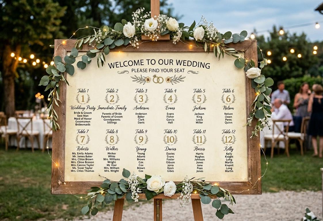 Floral Wedding Seating Chart, PVC Board (Custom Names & Date)