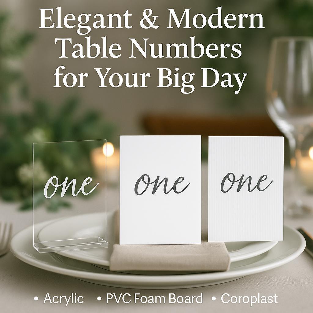 Acrylic Wedding Table Number Sign – Modern Clear or Frosted Acrylic...