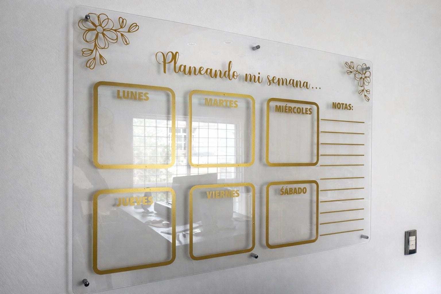 Acrylic Weekly Planner Board, Gold Floral Design, Modern Office Org...