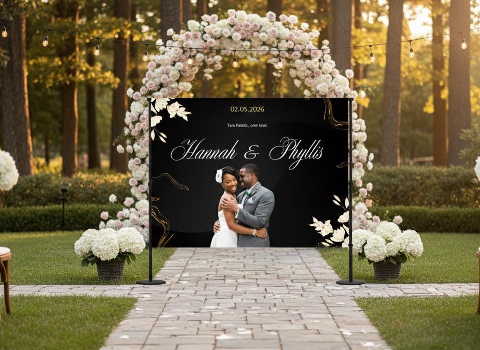 Custom Wedding Backdrop Banner, Personalized Photo Booth Prop