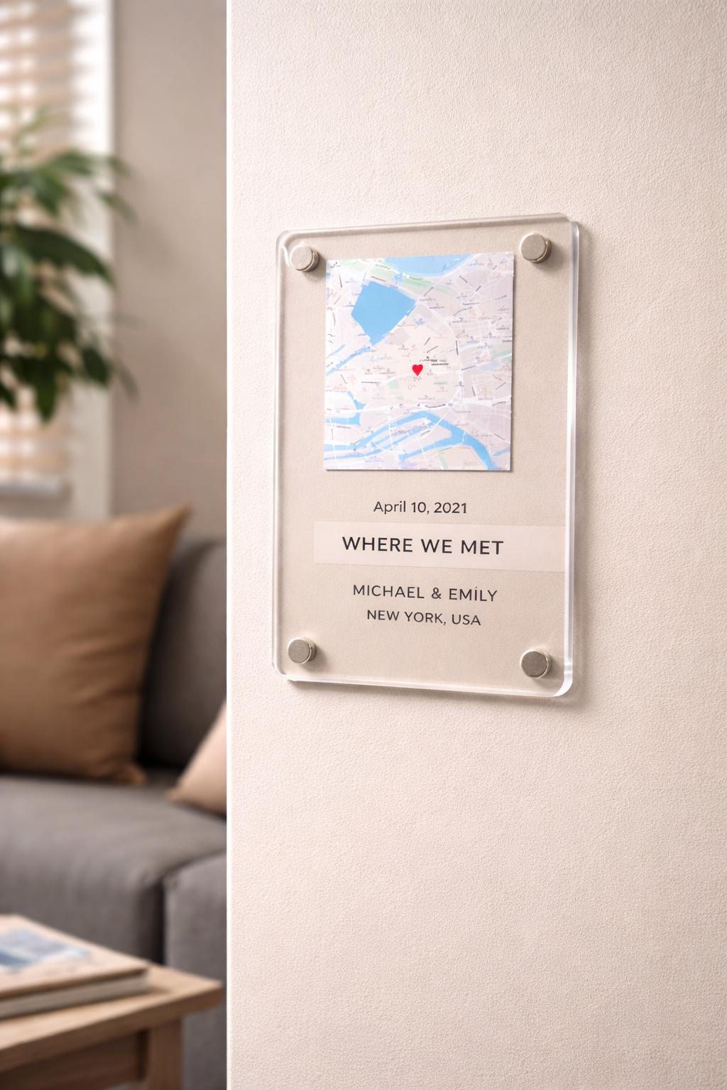 Personalized Where We Met Map Acrylic Plaque, Custom Anniversary Gift
