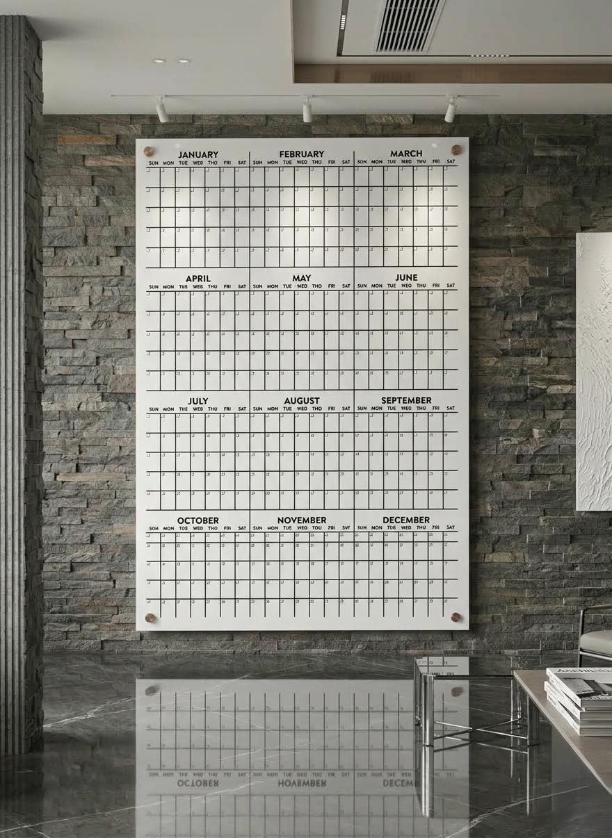 Yearly Acrylic Calendar , Dry Erase, Minimalist Forest Design