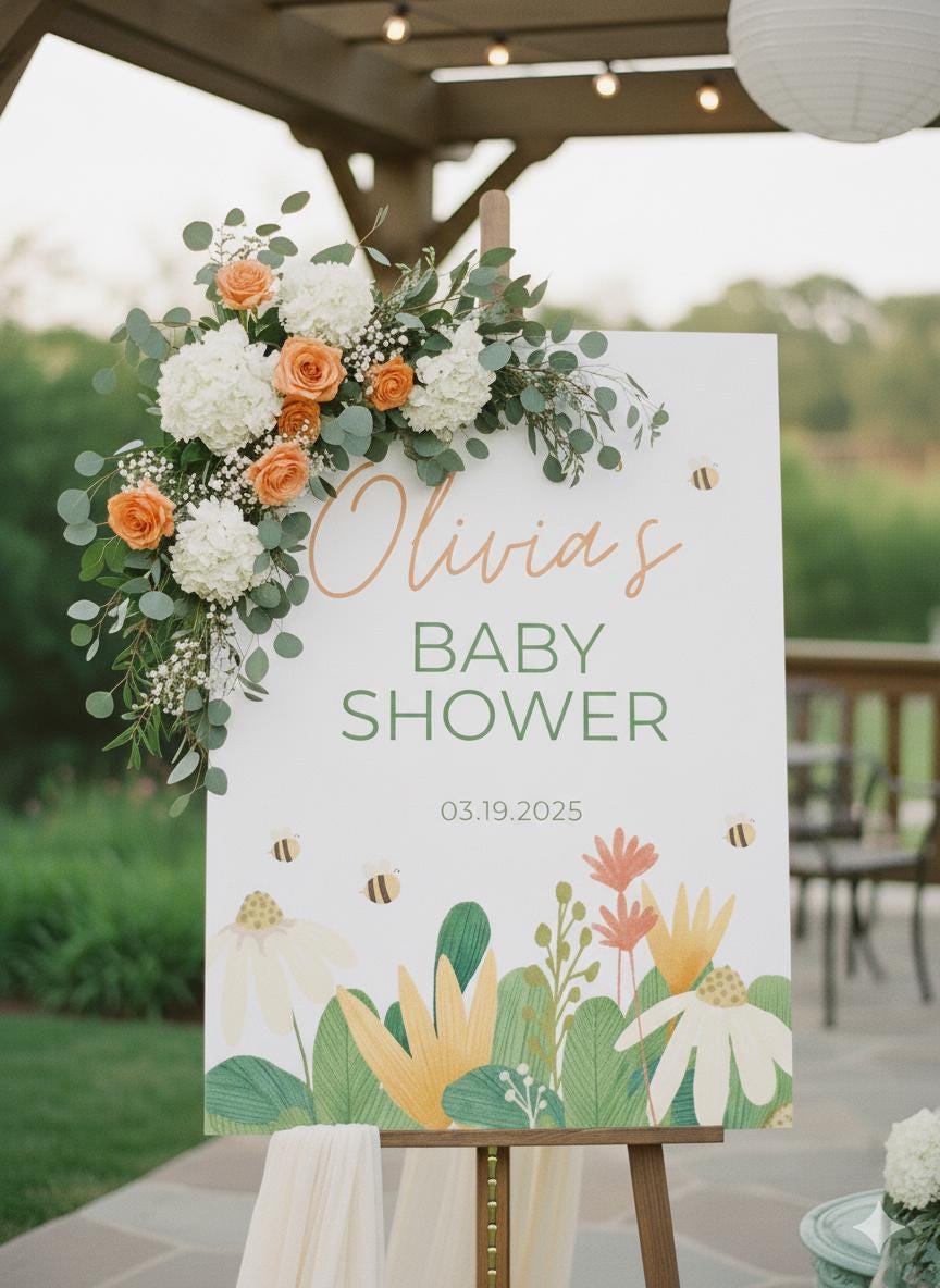 Rustic Floral PVC Baby Shower Sign - Wildflower Welcome for Girls