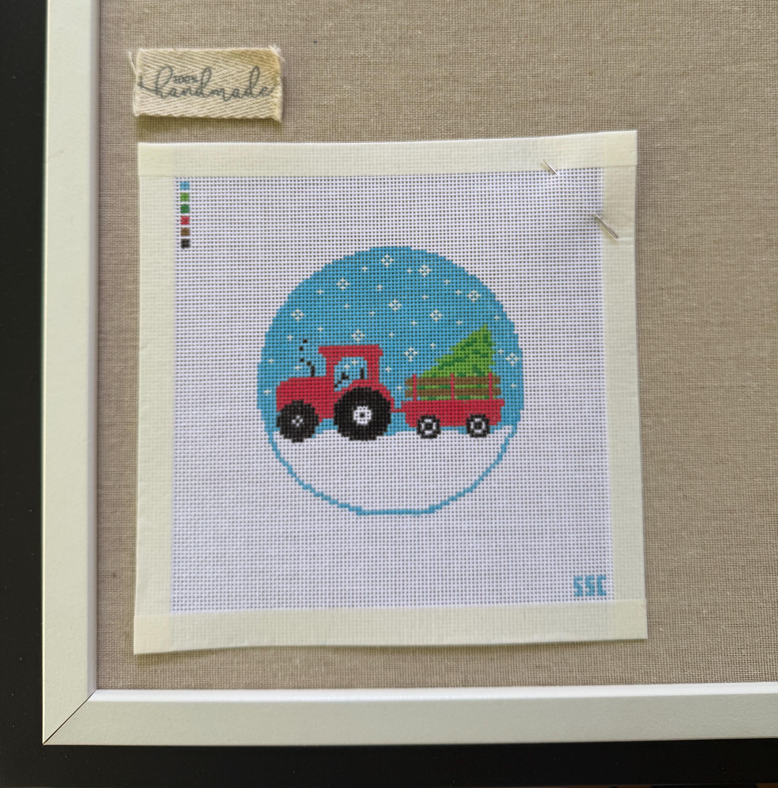 Christmas Truck Needlepoint Canvas 18 Mesh Canvas Hand Painted Gifting Decor Beginner Intermediate