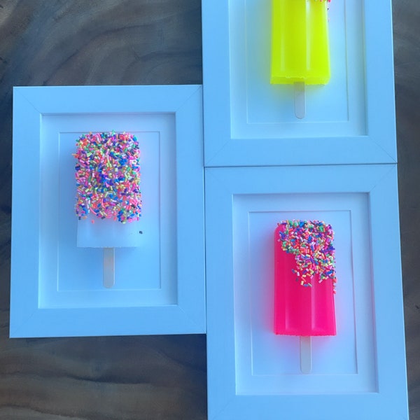 3D Popsicle Art, Framed Pop Art, White Frame, Customizable Colors