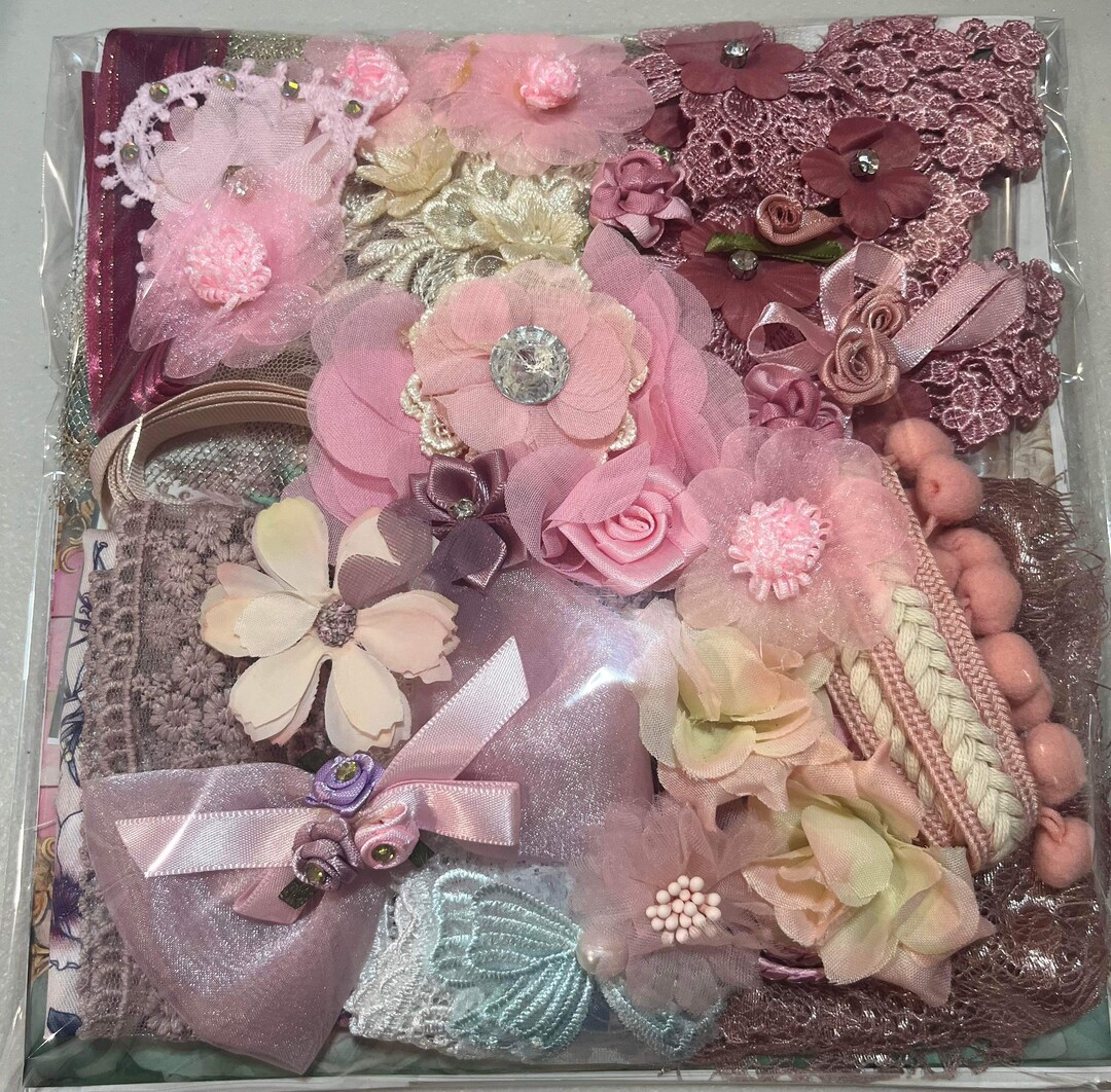 Shabby Chic Inspiration Creative Kit, Lace Trims Scraps Embellishment Pack, Junk Journaling and