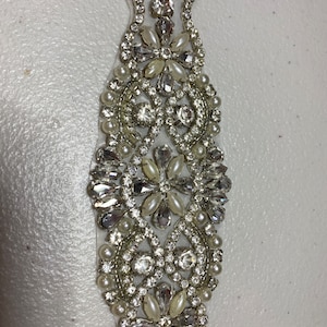 Rhinestone Diamonte and pearl bridal belt applique, dance motif, sewing motif for ballroom, evening wear formal etc