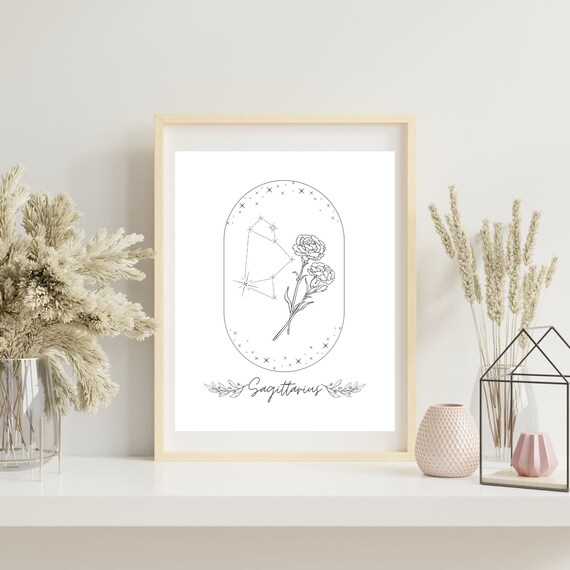 Sagittarius Constellation and Flower Carnation Zodiac Etsy