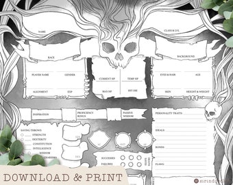 d d character sheet dark magic custom character sheets etsy