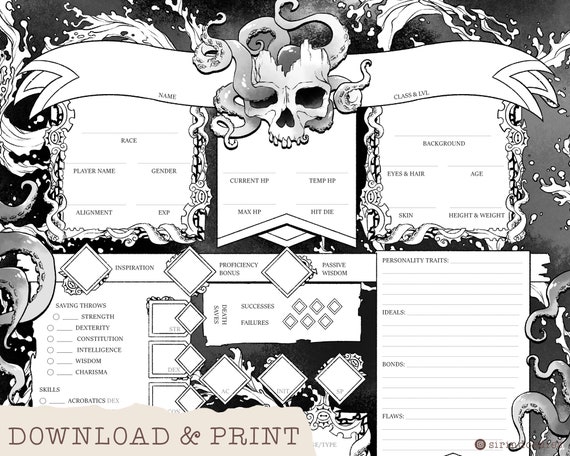 d d character sheet deep sea custom character sheets etsy