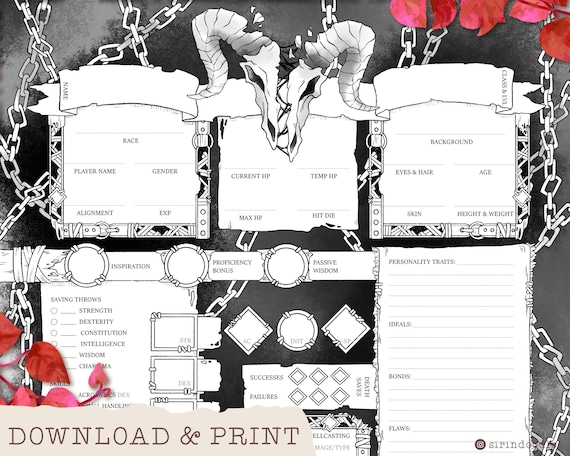 D D Character Sheet Unchained Force Custom Character Etsy